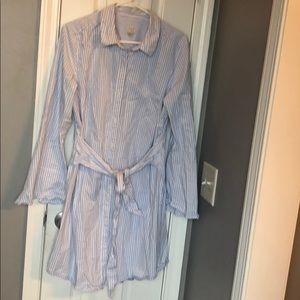 Blue/white button shirt dress